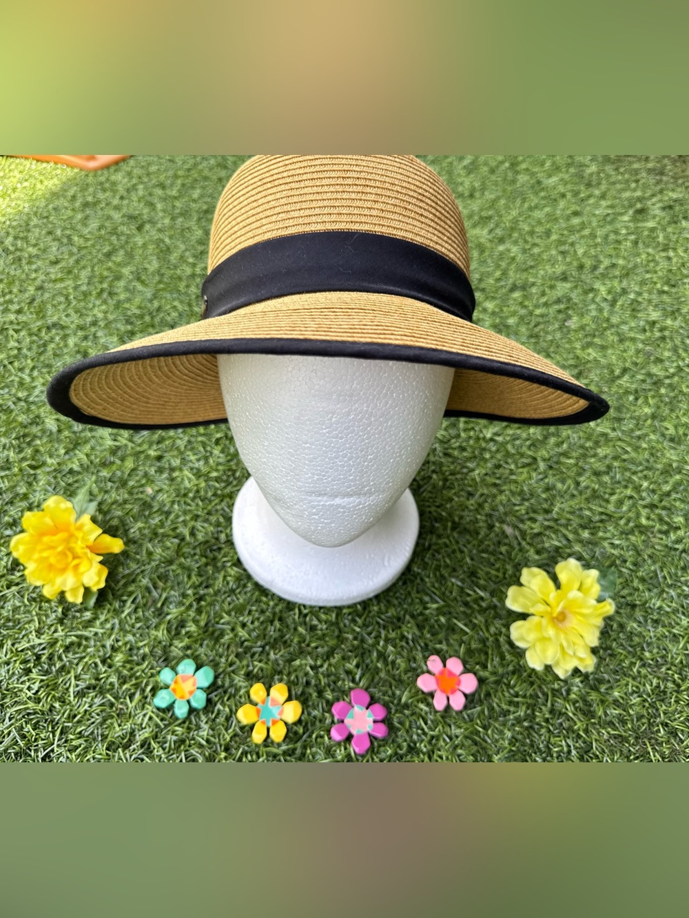 👒 Sun N Sand Straw Sun Hat UPF 50+ Beach Wide Brim Black Bow